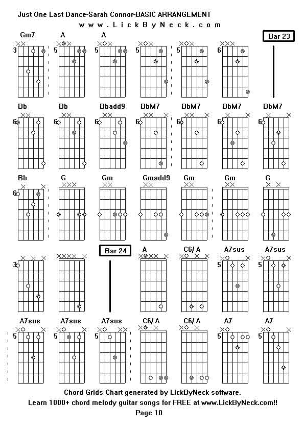 Chord Grids Chart of chord melody fingerstyle guitar song-Just One Last Dance-Sarah Connor-BASIC ARRANGEMENT,generated by LickByNeck software.